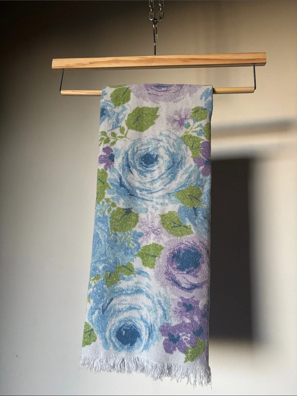 Vintage Hair Towel Blue and Lavender Floral Motif